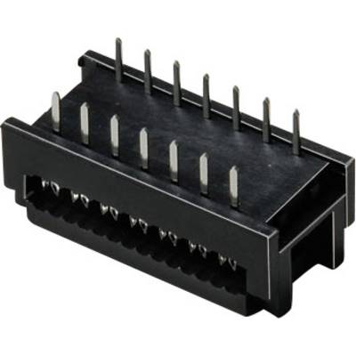 Black rectangular connector with multiple metal pins protruding from the top surface. Suitable for electronic connections.