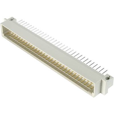 A white and gold multi-pin connector with parallel metal pins.