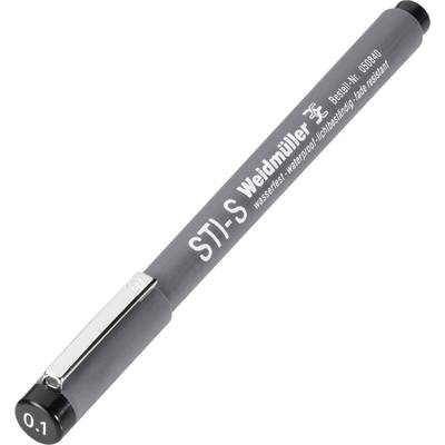 A grey, waterproof pen by Weidmüller with the inscription 'ST1-S' and a fine tip of 0.1 mm.