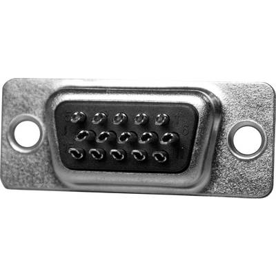 Connection socket with 15 metal pins in three rows, suitable for VGA or similar cable connections.