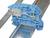 Blue electrical terminal connector mounted on metal rails. Used for electrical wiring and secure cable connections.