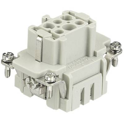 Compact, grey electrical connector with multiple terminals and screws for mounting.