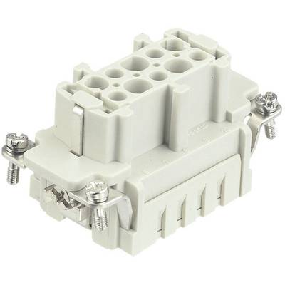 A grey electrical plug with multiple connection holes and two metal screws for securing. Suitable for industrial applications.