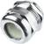 A metal cable gland with a hexagonal head and round body, commonly used for securely sealing and holding cables.