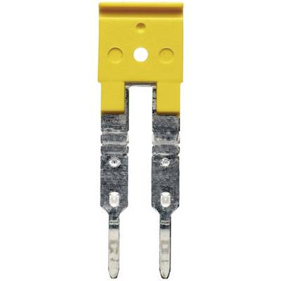 A yellow fuse plug with two silver contact pins, typically used in electrical protective circuits.
