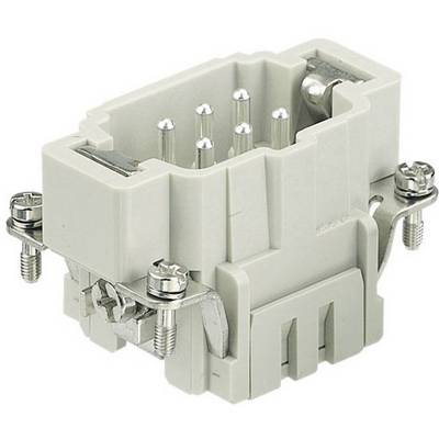 Grey rectangular connector with eight metal pins and side mounting screws, suitable for industrial applications.
