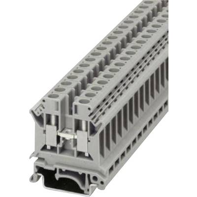 Grey terminal block with multiple connection terminals for electrical connections in automation technology.