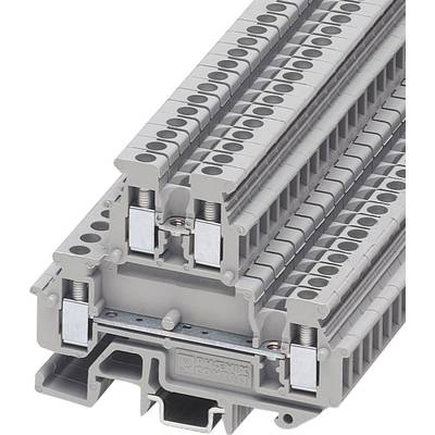 Grey multi-level terminal block with side connection, suitable for industrial wiring in control cabinets.