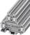 Grey multi-level terminal block with side connection, suitable for industrial wiring in control cabinets.