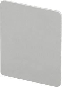 A rectangular, silver plate with rounded corners against a white background.