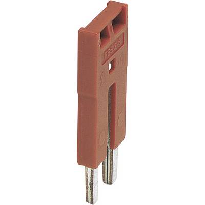 A single two-pole plastic connector in red, with two silver-coloured metal contacts, shown in a half-profile view.