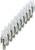 A row of ten metal fixing screws, each with a plastic cap, arranged in a diagonal line.