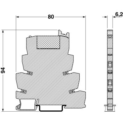 Cross-section of a window profile with dimensional specifications: Height 94 mm, Width 80 mm, Seal 6.2 mm. Left side showing cross-section view, right side showing side view.