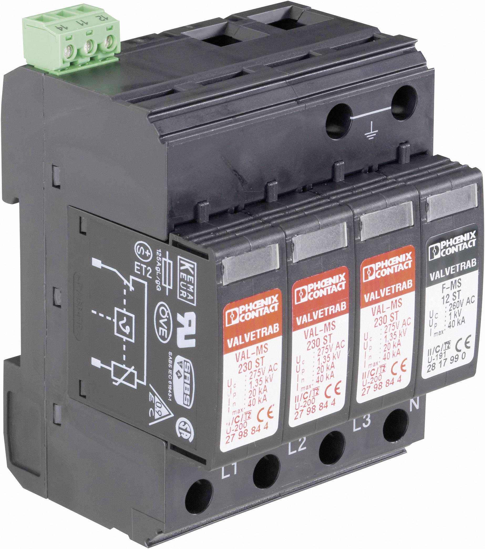 Phoenix Contact 2838199 VAL-MS 230/3+1 FM Surge arrester Surge protection for: Switchboards 20 kA 1 pc(s)