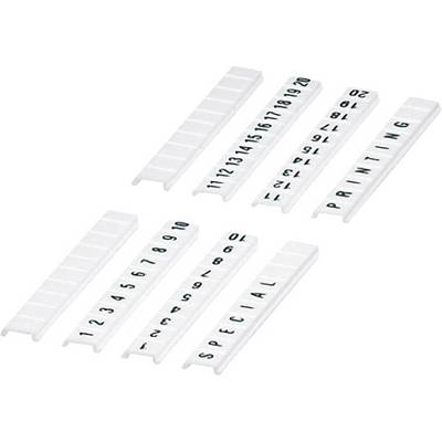 Plastic strips with printed numbers from 0 to 20 and letters forming the words 'SPECIAL PRINTING'.