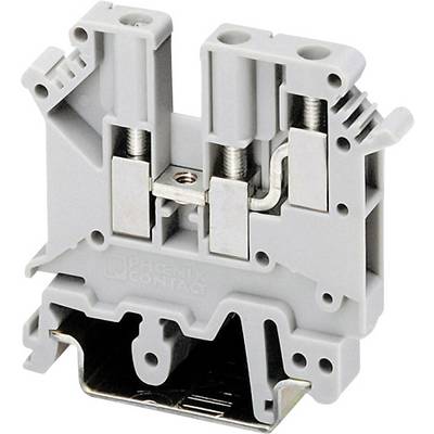 Grey electrical terminal block from Phoenix Contact. Used for secure mounting and connection of electrical conductors on DIN rails.
