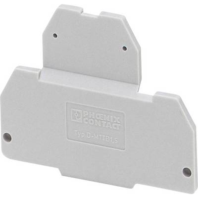 A grey end cover from Phoenix Contact, type D-MTTB 1.5, for securing terminals on DIN rails.