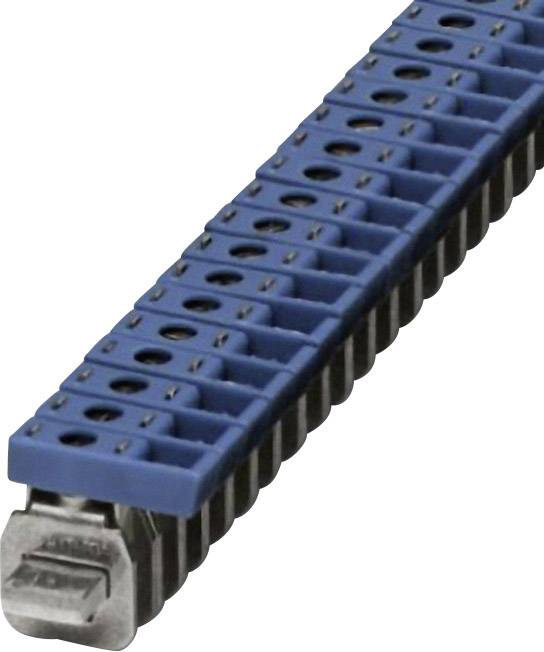 Blue electrical terminal block with multiple connection options for electrical wiring.