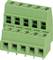 Green, two-row connector with six pins, suitable for use in electronic devices or circuits.