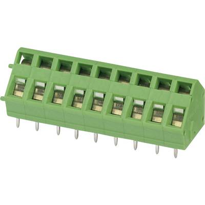 Green electrical multi-pin connector, suitable for connecting wires on printed circuit boards.