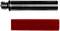 Two cylindrical objects: at the top a black metal tube with threading, below a red cylinder.