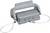Grey plastic plug with a handle and two cables on the sides, used in industrial applications for secure connections.