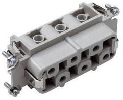 A rectangular, grey electrical connector with multiple connection holes and screw fastenings.