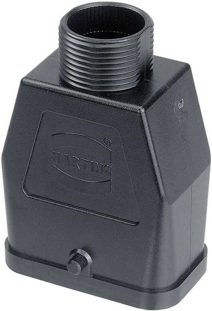 A black, rectangular protective cover made of plastic with a ribbed opening on top, HARTING logo on the front.