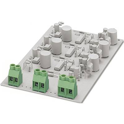 Electronic circuit with multiple components, including numerous cylinders and green terminals on a rectangular circuit board.