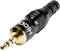 Black and gold jack plug with ribbed grip, brand name on the sleeve. 3.5mm audio jack for headphones or audio devices.