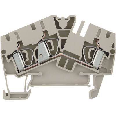 Grey plastic terminal housing with metal contacts inside, viewed from the side. Suitable for mounting in control panels.