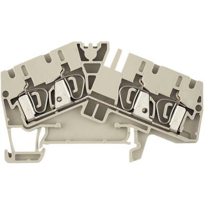 Electrical terminal block in grey plastic design, showing conductor tracks and clamping devices for electrical distribution.