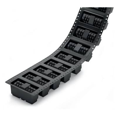 A curved black band packaging with electronic components in individual compartments, suitable for machine assembly processes.
