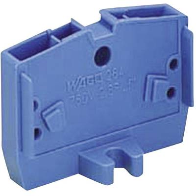 Blue electrical terminal block with multiple connection options, used for organising and connecting electrical wires.
