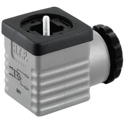 Silver, cylindrical magnetic coil with a black cap, printed with 'H.T.P.' and an electronic circuit diagram. 24V connection visible.