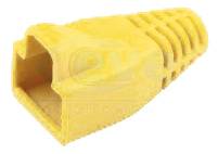 Yellow RJ45 plug cover for Ethernet cables. Protects the plug and prevents pinching of the cable sleeve.