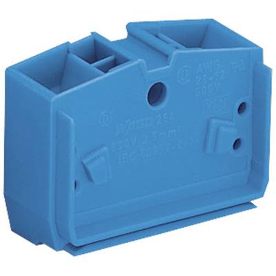A blue electrical connector, rectangular in shape, with multiple connection openings, suitable for 600V and 25A.
