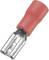 A red isolated flat connector for electrical connections, suitable for cable connections.