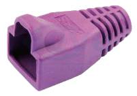 'Lilac plastic Ethernet cable jacket with ribbed design for strain relief.'