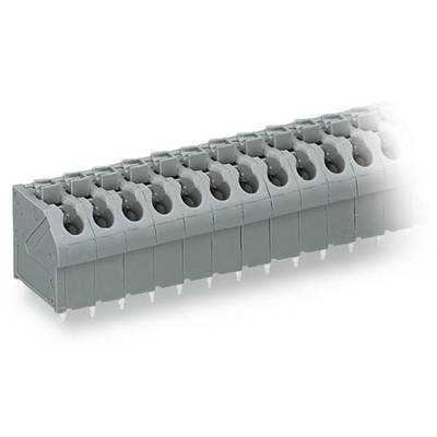 Grey electrical multi-pin connector arranged in a row. Suitable for use in electrical circuits.