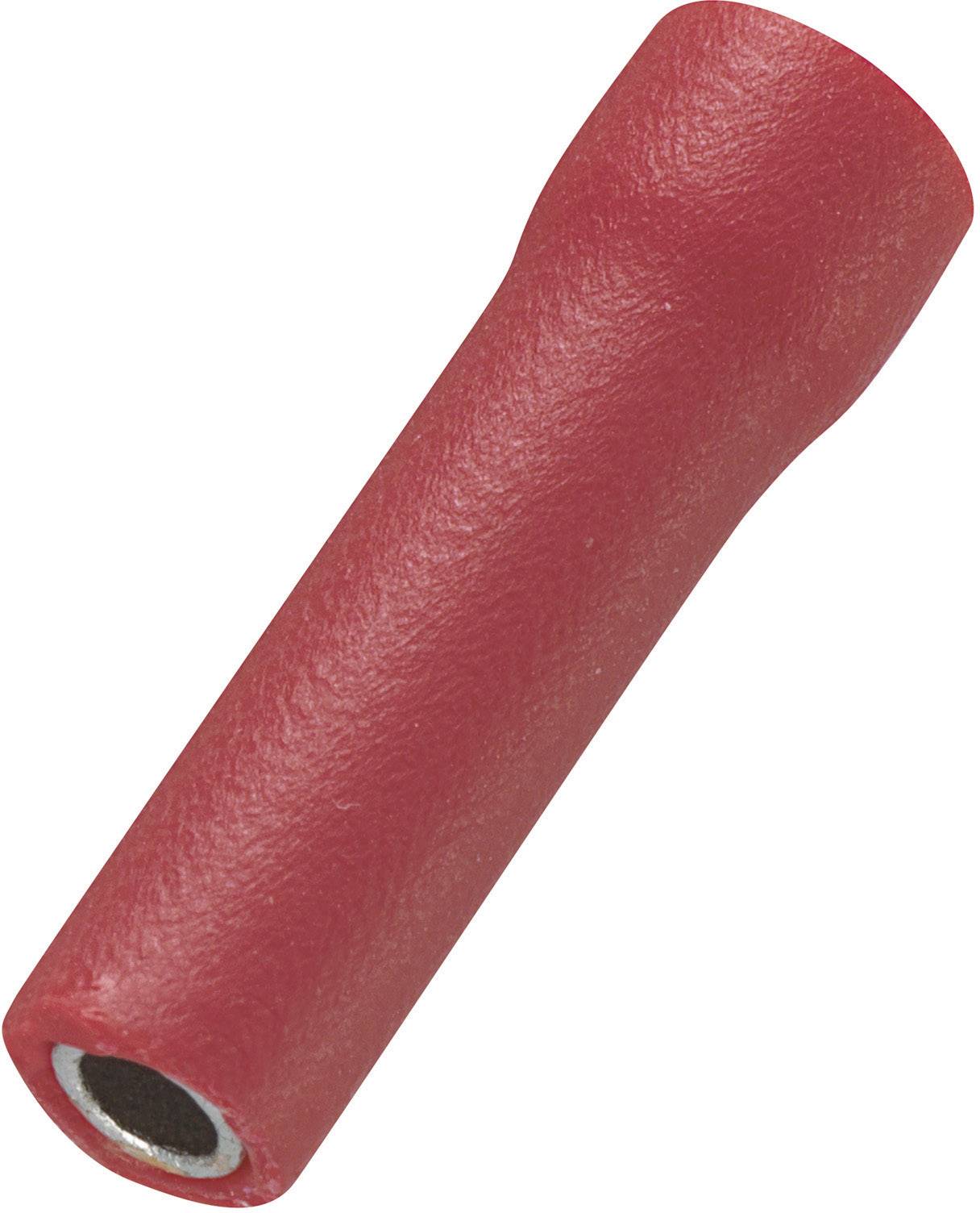 Red plastic cable connector tube for electrical connections, cylindrical shape, hollow core.