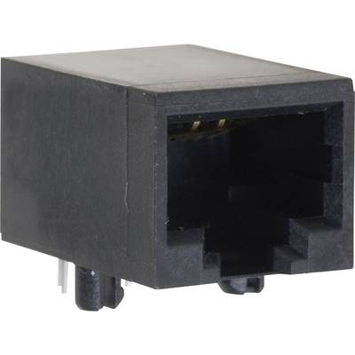 A black RJ45 socket used for Ethernet cable connections, with metal contacts visible inside.
