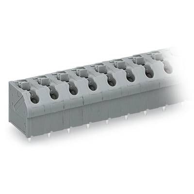 Terminal block with eight connection points, grey, for electrical connection or wiring, mountable on circuit boards.