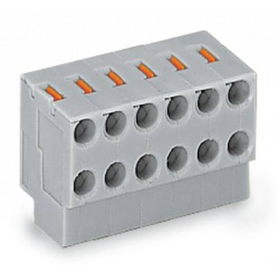 Grey connector with five circular connection points and red markings on top, commonly used in electronics.