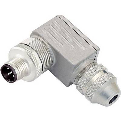 A right-angled, metallic connector with two knurled threaded fasteners, suitable for industrial applications.