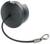 Black dust protective cover with attached cord and metal eyelet, for covering connectors or connections.
