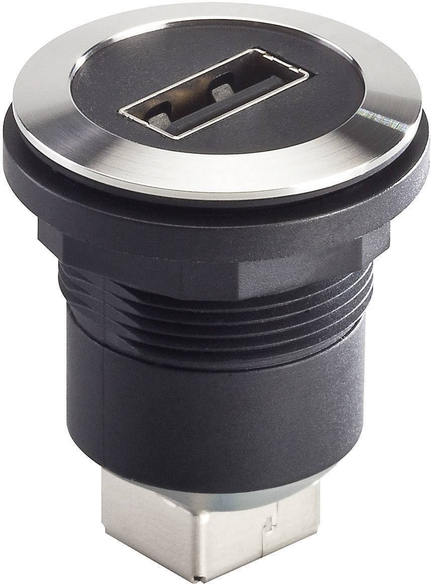 'Black USB port in a cylindrical metal housing, suitable for installation in devices or furniture.'