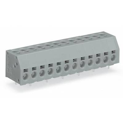 Grey, rectangular connector block with multiple connection openings, suitable for electrical connections on printed circuit boards.