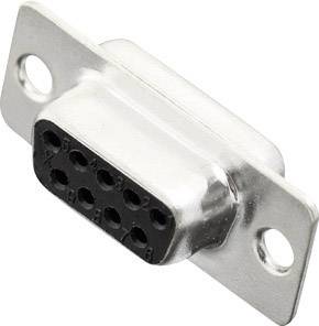 DB9 connector in a metallic casing, shown from the front. Features nine pins in a D-shaped housing.