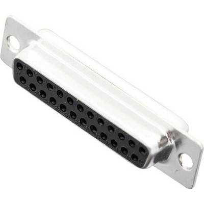 A D-Sub plug with 25 female pins, silver-coloured housing. Commonly used for serial connections in computer applications.
